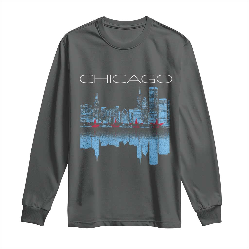 Chicago City Skyline Night Lights Long Sleeve Shirt