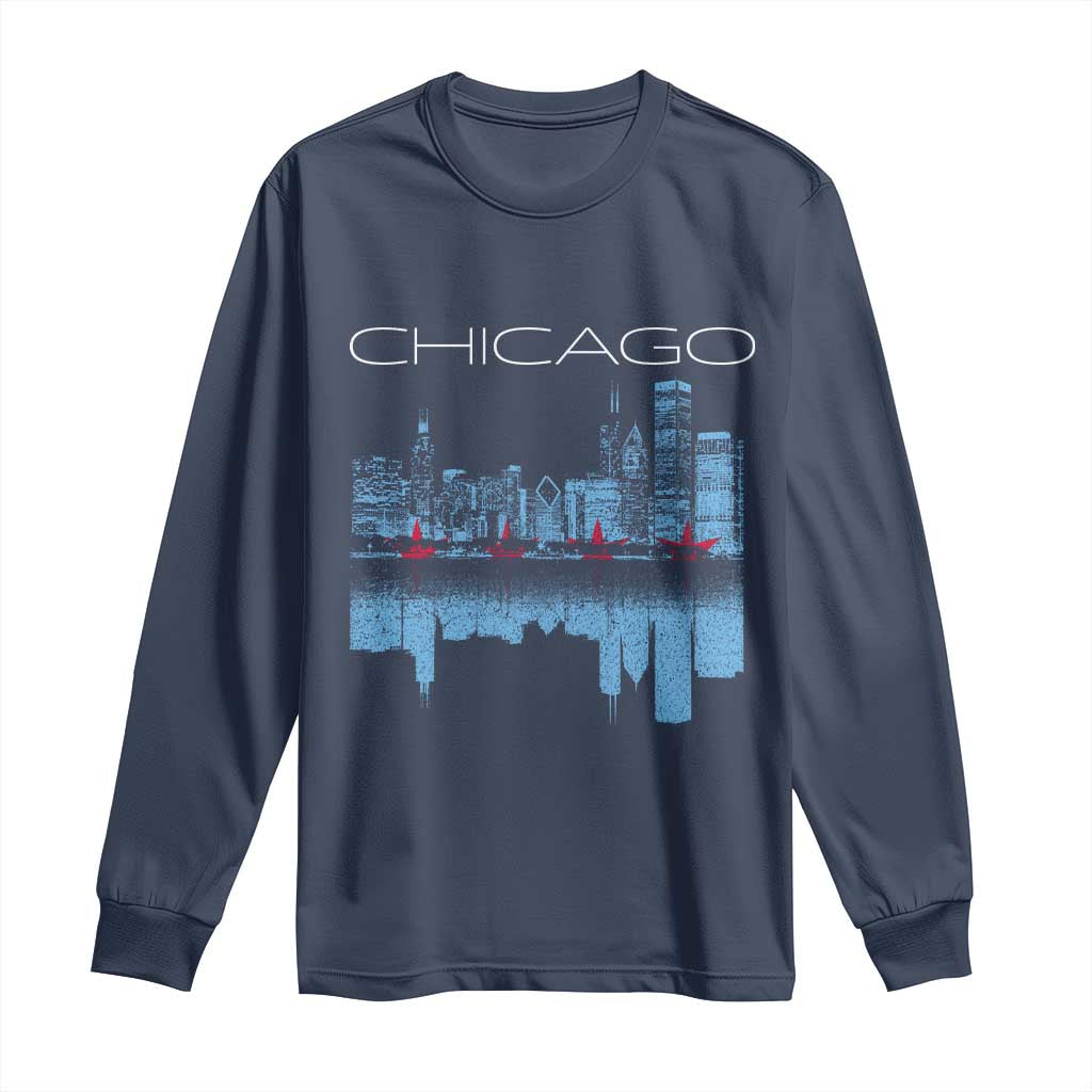 Chicago City Skyline Night Lights Long Sleeve Shirt