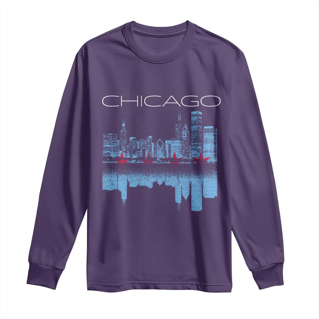 Chicago City Skyline Night Lights Long Sleeve Shirt