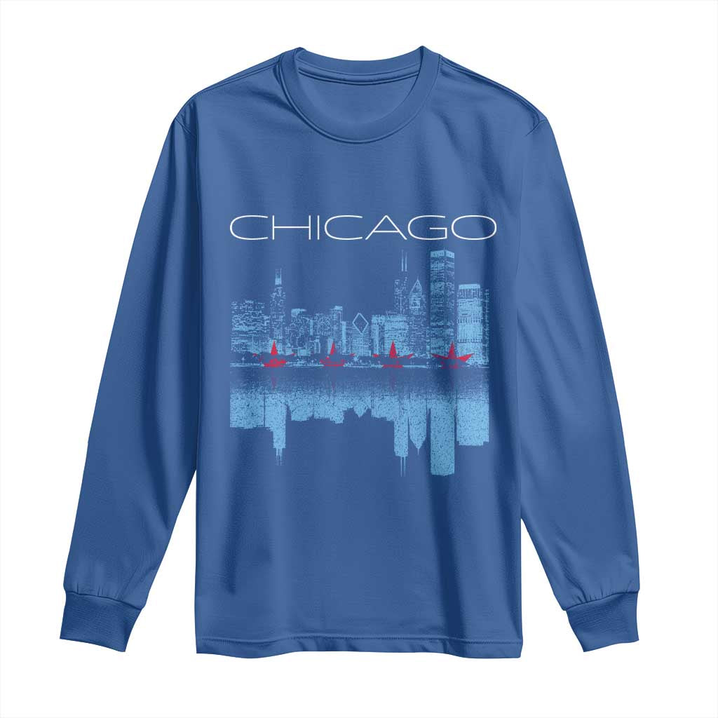 Chicago City Skyline Night Lights Long Sleeve Shirt