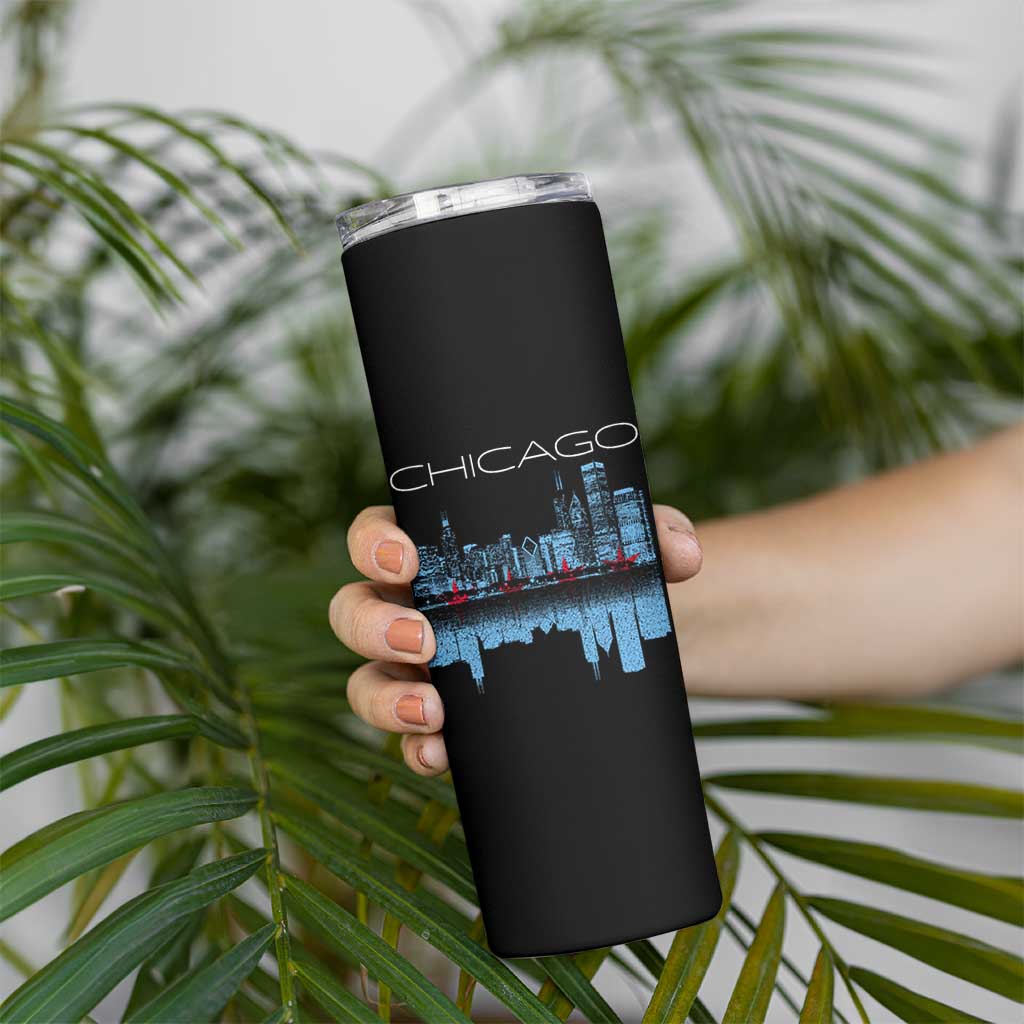 Chicago City Skyline Night Lights Skinny Tumbler