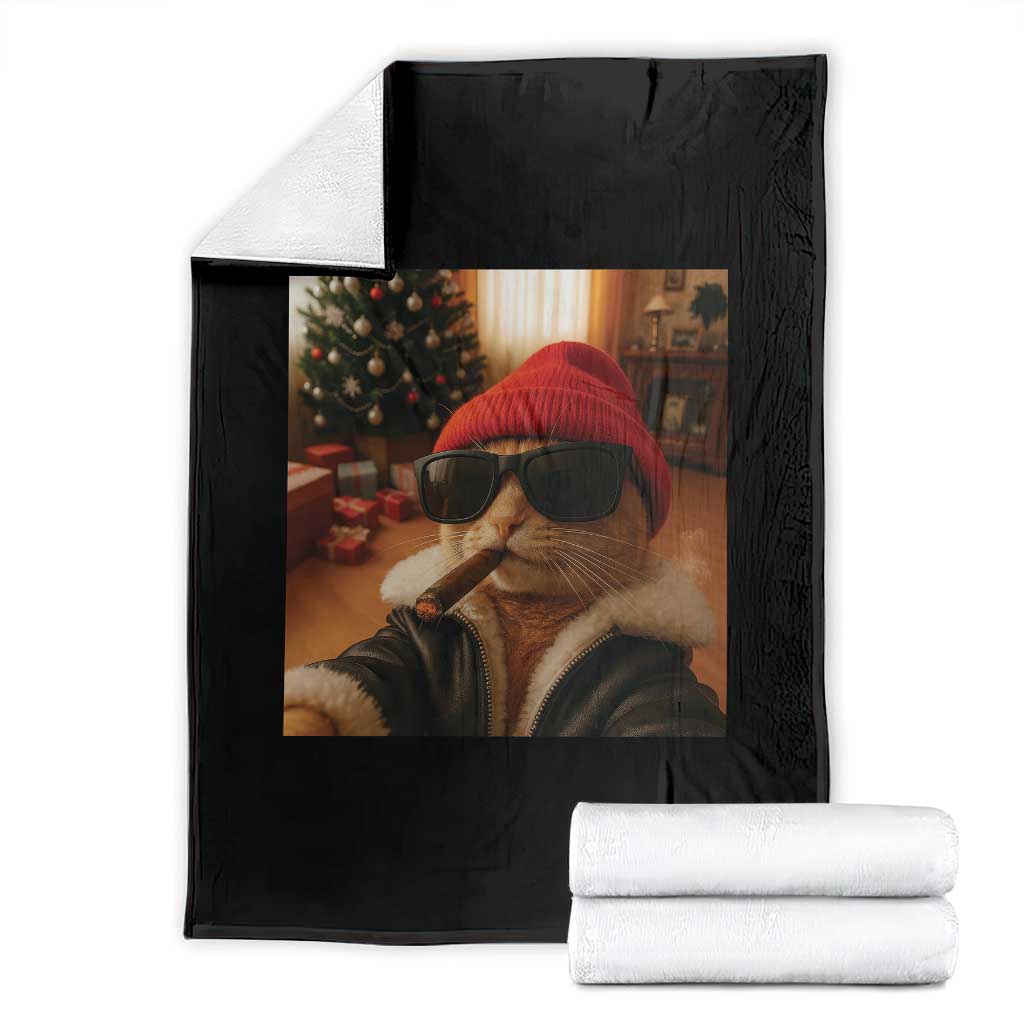 Funny Gangster Cats Christmas Throw Blanket Smoking Kitten Meme - Wonder Print Shop
