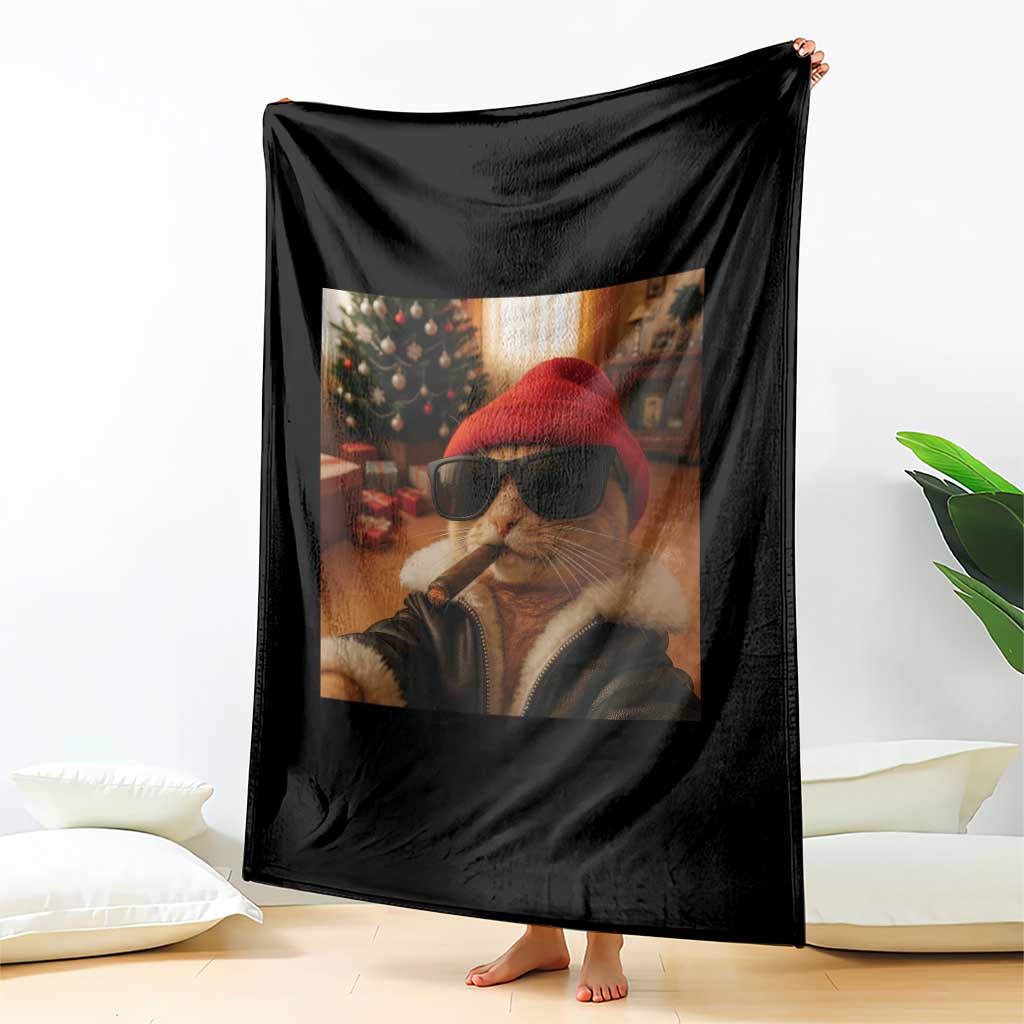 Funny Gangster Cats Christmas Throw Blanket Smoking Kitten Meme - Wonder Print Shop