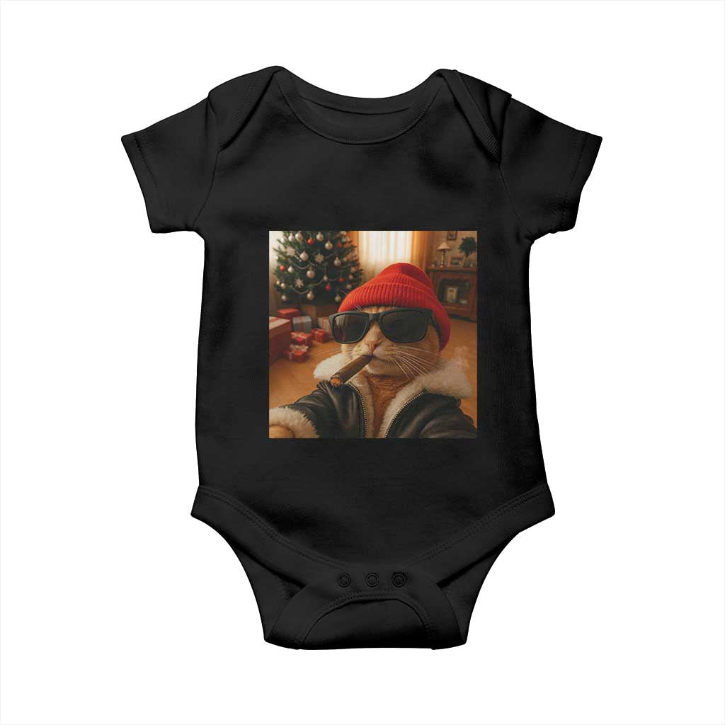 Funny Gangster Cats Christmas Baby Onesie Smoking Kitten Meme - Wonder Print Shop