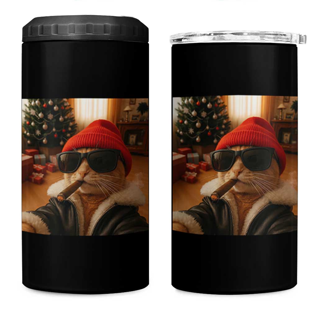Funny Gangster Cats Christmas 4 in 1 Can Cooler Tumbler Smoking Kitten Meme - Wonder Print Shop