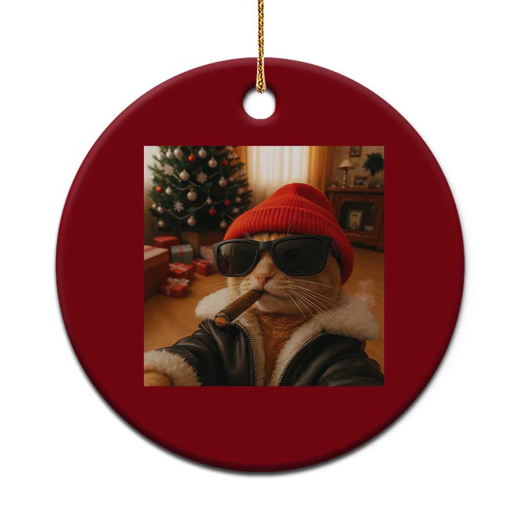 Funny Gangster Cats Xmas Ceramic Ornament Smoking Kitten Meme - Wonder Print Shop
