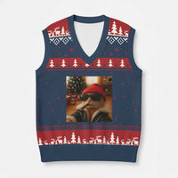 Funny Gangster Cats Xmas V-Neck Knit Sweater Vest Smoking Kitten Meme - Wonder Print Shop