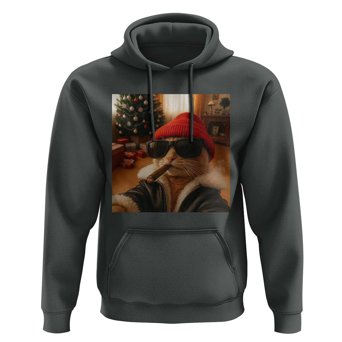 Funny Gangster Cats Christmas Hoodie Smoking Kitten Meme - Wonder Print Shop