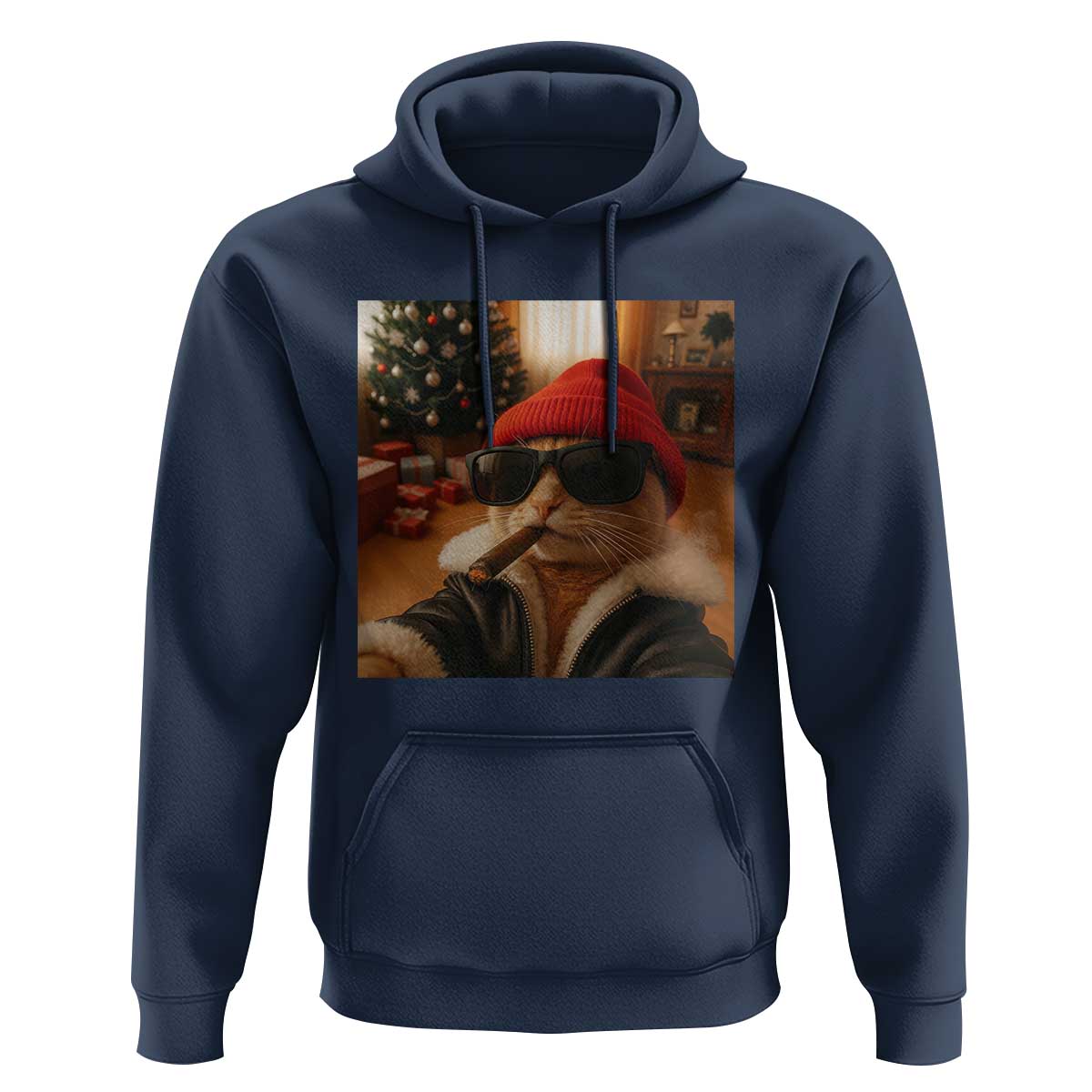 Funny Gangster Cats Christmas Hoodie Smoking Kitten Meme - Wonder Print Shop