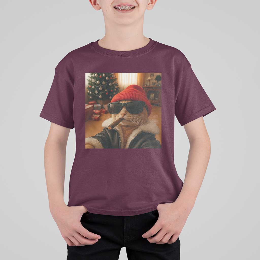 Funny Gangster Cats Christmas T Shirt For Kid Smoking Kitten Meme - Wonder Print Shop