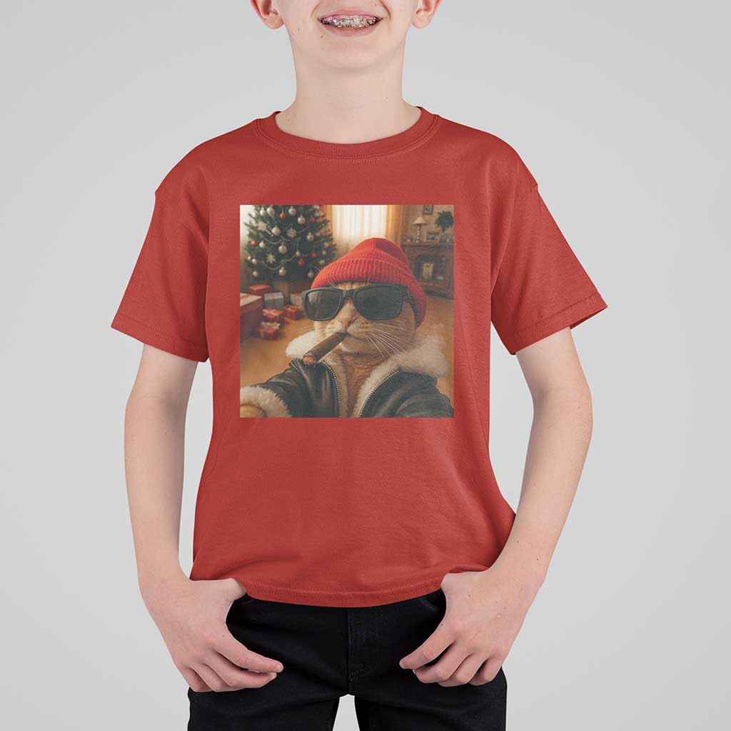 Funny Gangster Cats Christmas T Shirt For Kid Smoking Kitten Meme - Wonder Print Shop