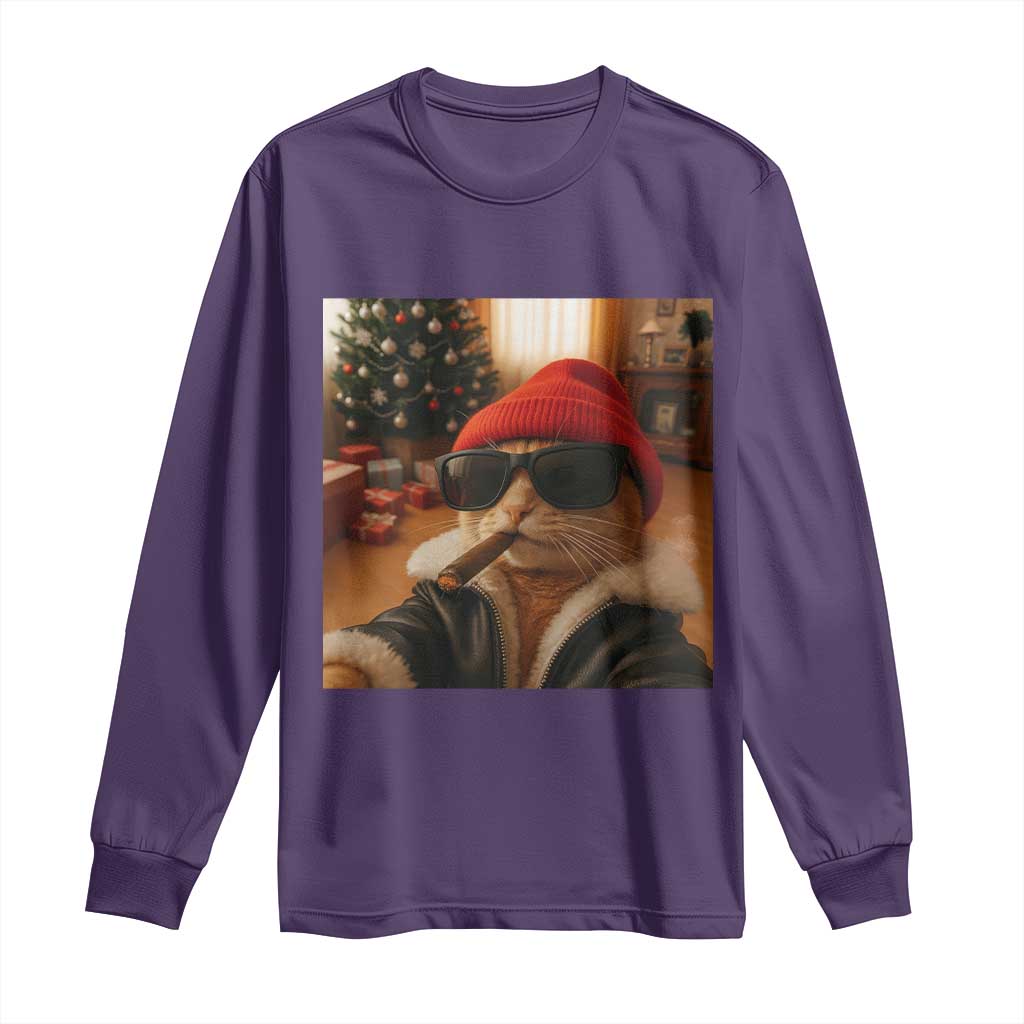 Funny Gangster Cats Christmas Long Sleeve Shirt Smoking Kitten Meme - Wonder Print Shop