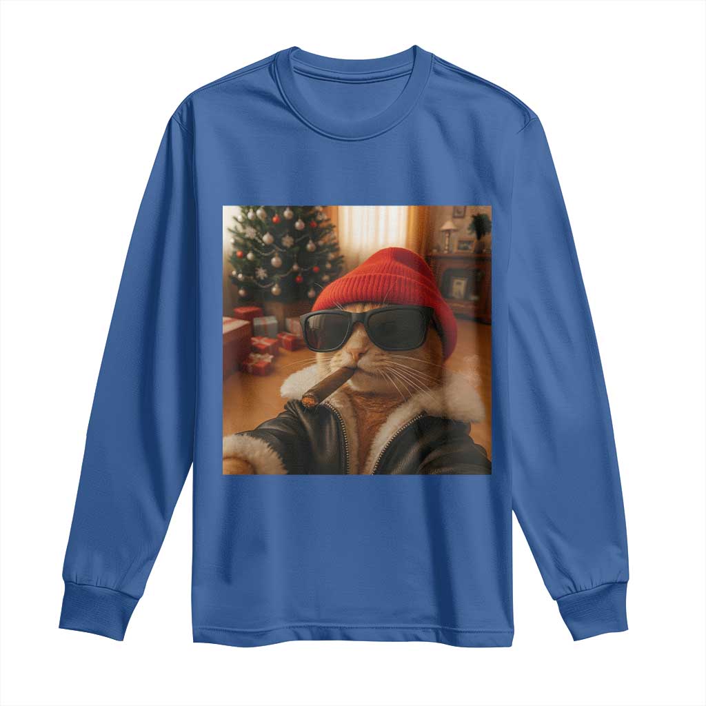 Funny Gangster Cats Christmas Long Sleeve Shirt Smoking Kitten Meme - Wonder Print Shop