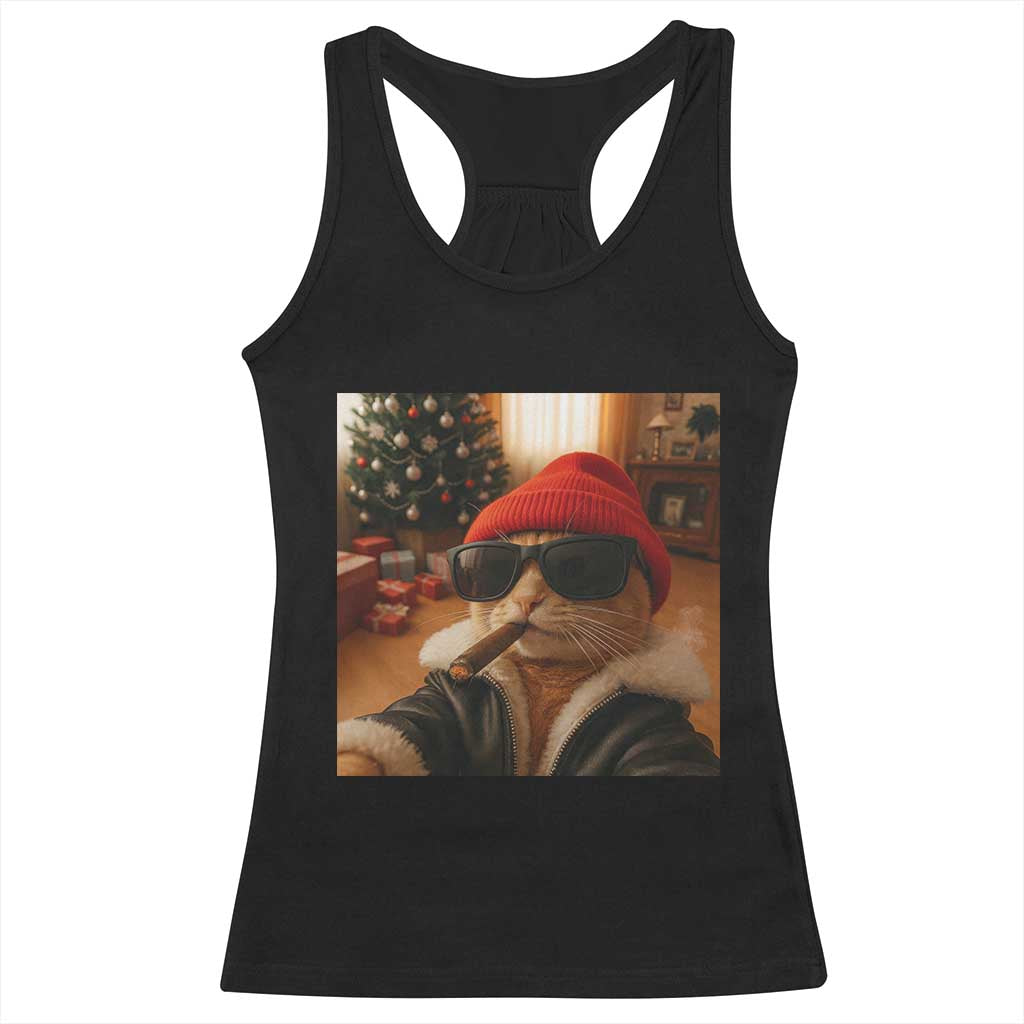 Funny Gangster Cats Christmas Racerback Tank Top Smoking Kitten Meme - Wonder Print Shop