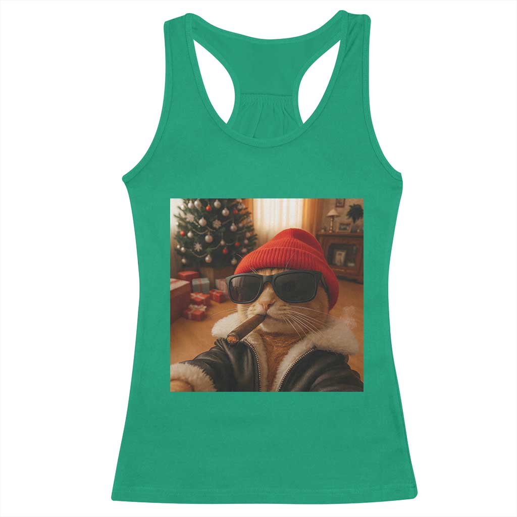 Funny Gangster Cats Christmas Racerback Tank Top Smoking Kitten Meme - Wonder Print Shop