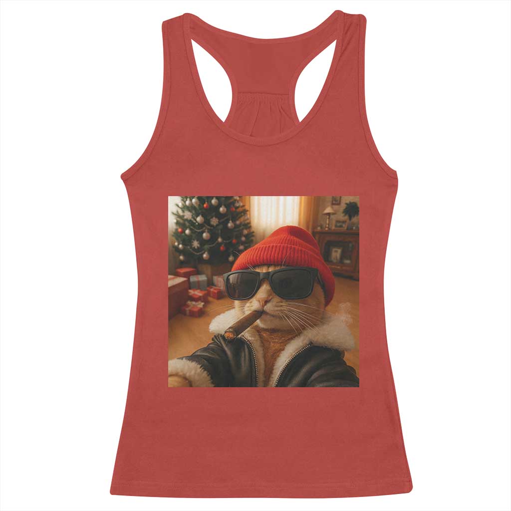Funny Gangster Cats Christmas Racerback Tank Top Smoking Kitten Meme - Wonder Print Shop