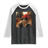 Funny Gangster Cats Christmas Raglan Shirt Smoking Kitten Meme - Wonder Print Shop