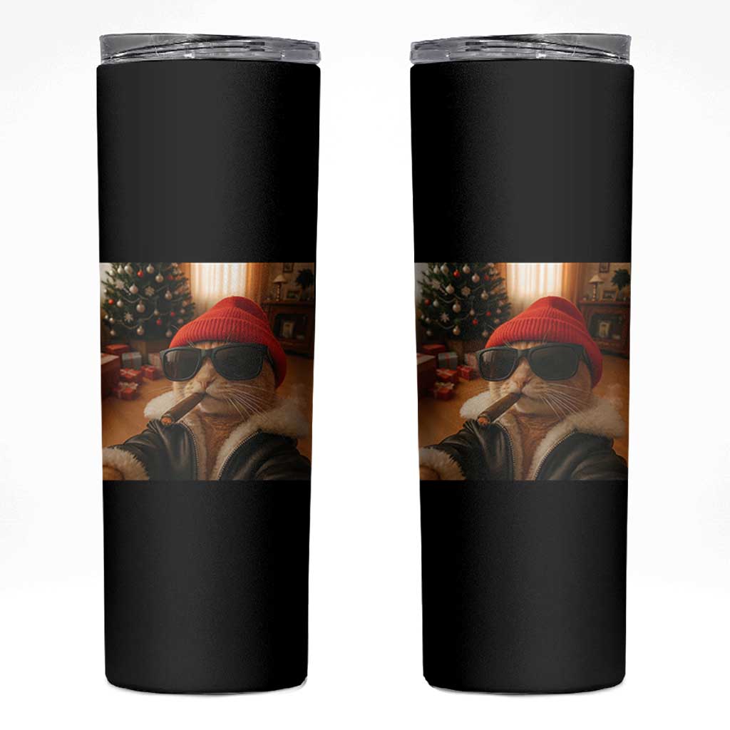 Funny Gangster Cats Christmas Skinny Tumbler Smoking Kitten Meme - Wonder Print Shop
