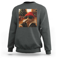 Funny Gangster Cats Christmas Sweatshirt Smoking Kitten Meme - Wonder Print Shop