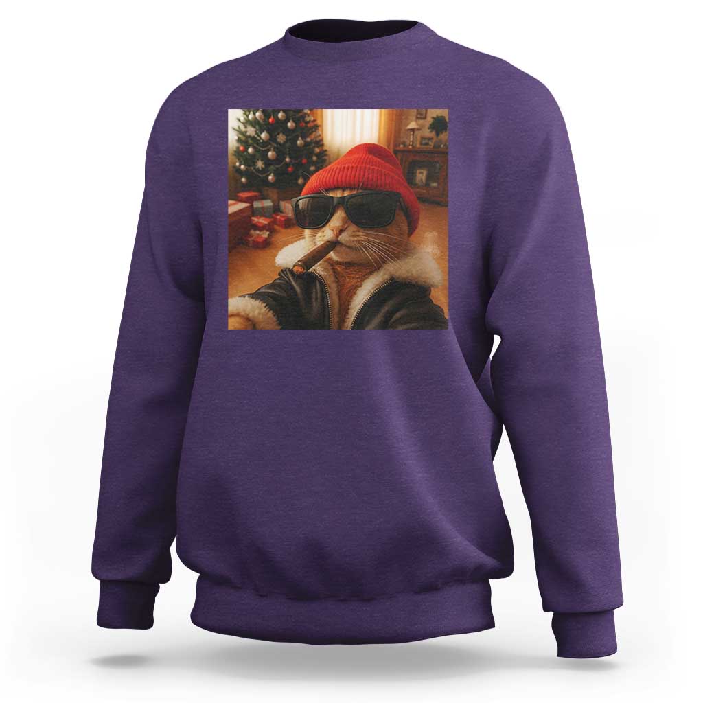 Funny Gangster Cats Christmas Sweatshirt Smoking Kitten Meme - Wonder Print Shop
