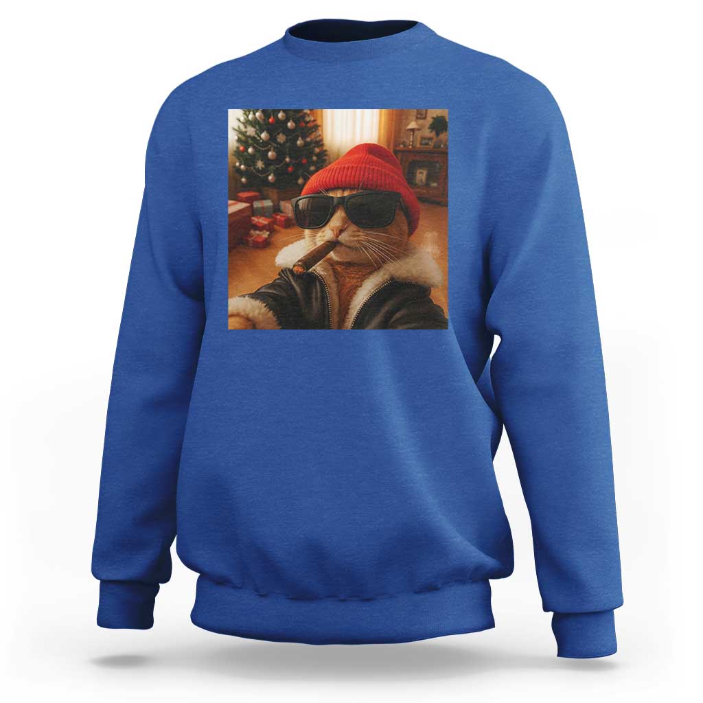 Funny Gangster Cats Christmas Sweatshirt Smoking Kitten Meme - Wonder Print Shop