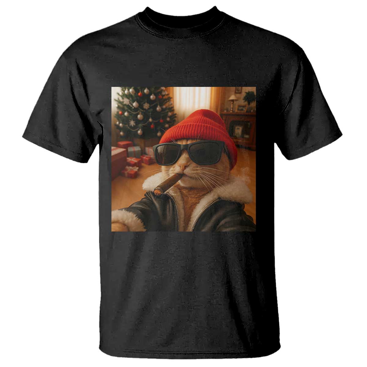 Funny Gangster Cats Christmas T Shirt Smoking Kitten Meme - Wonder Print Shop