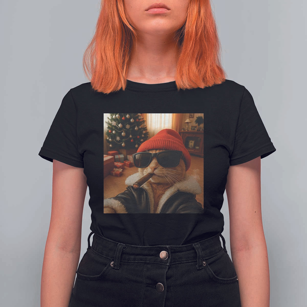 Funny Gangster Cats Christmas T Shirt For Women Smoking Kitten Meme - Wonder Print Shop