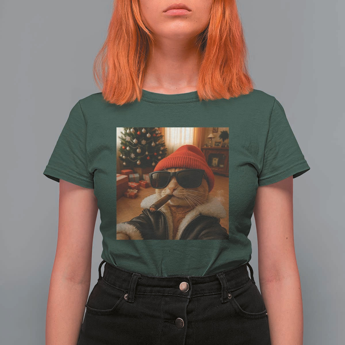 Funny Gangster Cats Christmas T Shirt For Women Smoking Kitten Meme - Wonder Print Shop