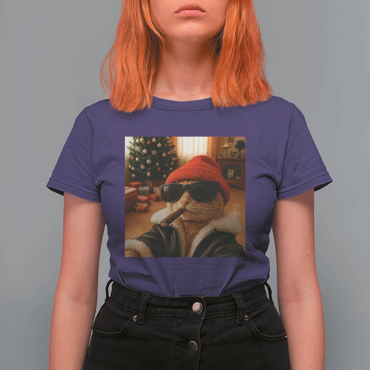 Funny Gangster Cats Christmas T Shirt For Women Smoking Kitten Meme - Wonder Print Shop