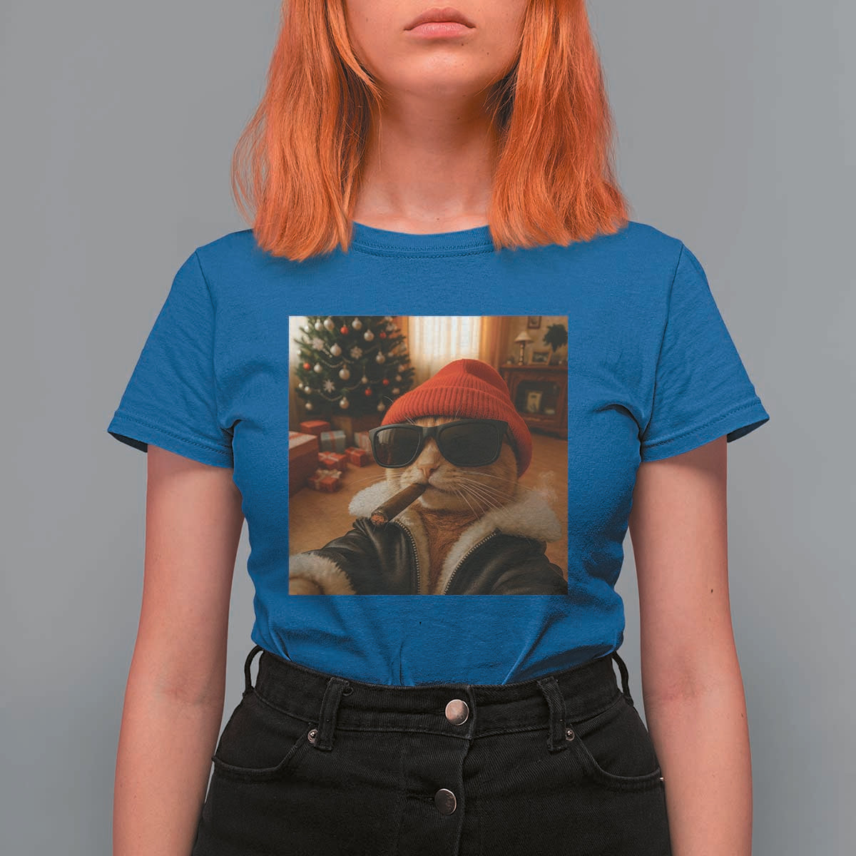 Funny Gangster Cats Christmas T Shirt For Women Smoking Kitten Meme - Wonder Print Shop