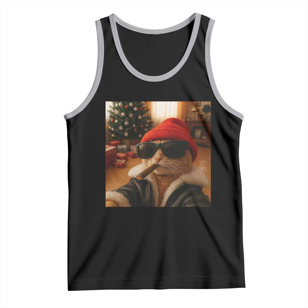 Funny Gangster Cats Christmas Tank Top Smoking Kitten Meme - Wonder Print Shop