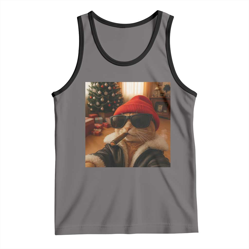 Funny Gangster Cats Christmas Tank Top Smoking Kitten Meme - Wonder Print Shop