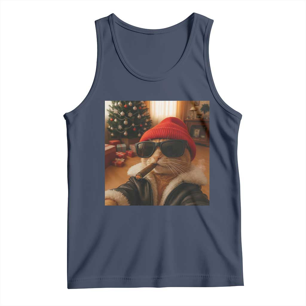 Funny Gangster Cats Christmas Tank Top Smoking Kitten Meme - Wonder Print Shop