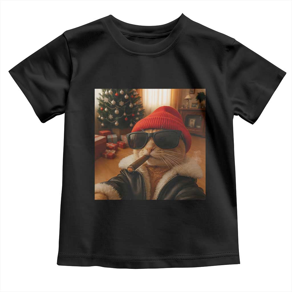 Funny Gangster Cats Christmas Toddler T Shirt Smoking Kitten Meme - Wonder Print Shop