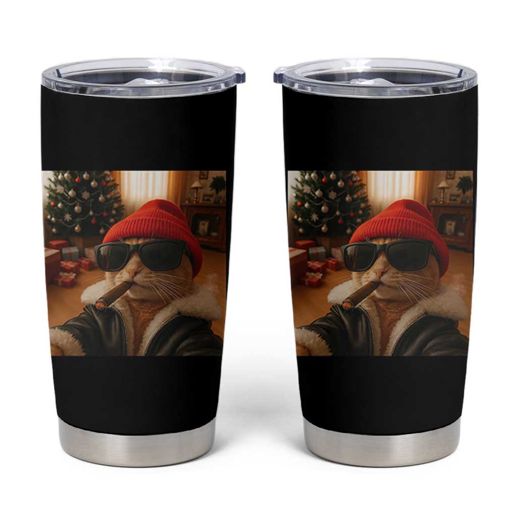 Funny Gangster Cats Christmas Tumbler Cup Smoking Kitten Meme - Wonder Print Shop