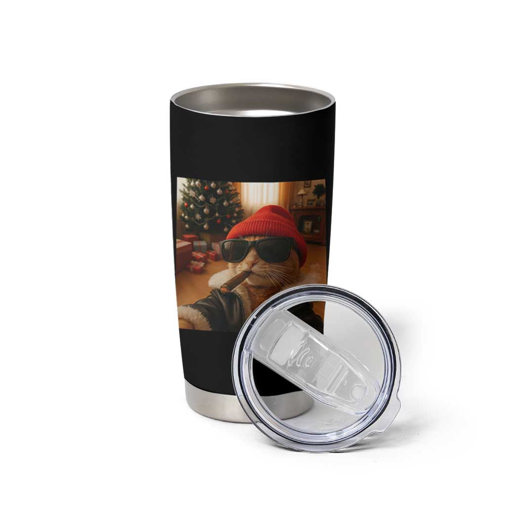 Funny Gangster Cats Christmas Tumbler Cup Smoking Kitten Meme - Wonder Print Shop