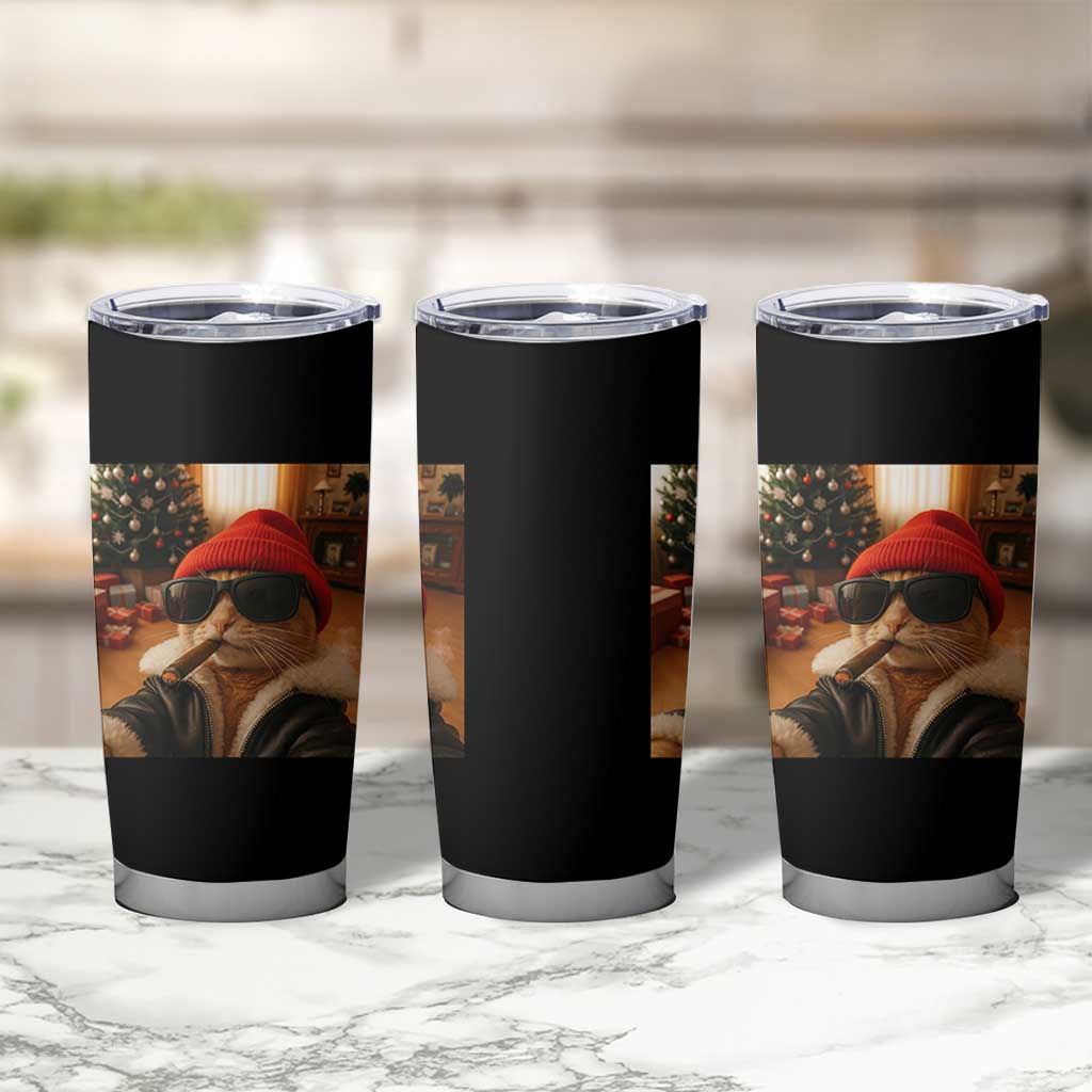 Funny Gangster Cats Christmas Tumbler Cup Smoking Kitten Meme - Wonder Print Shop