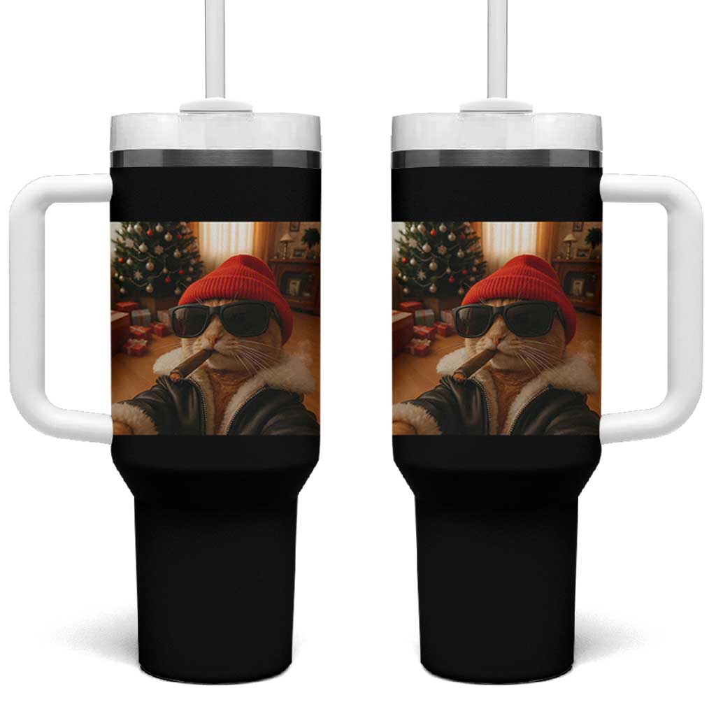 Funny Gangster Cats Christmas Tumbler With Handle Smoking Kitten Meme - Wonder Print Shop