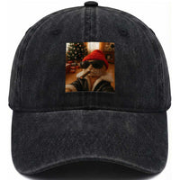 Funny Gangster Cats Christmas Washed Cotton Baseball Cap Smoking Kitten Meme