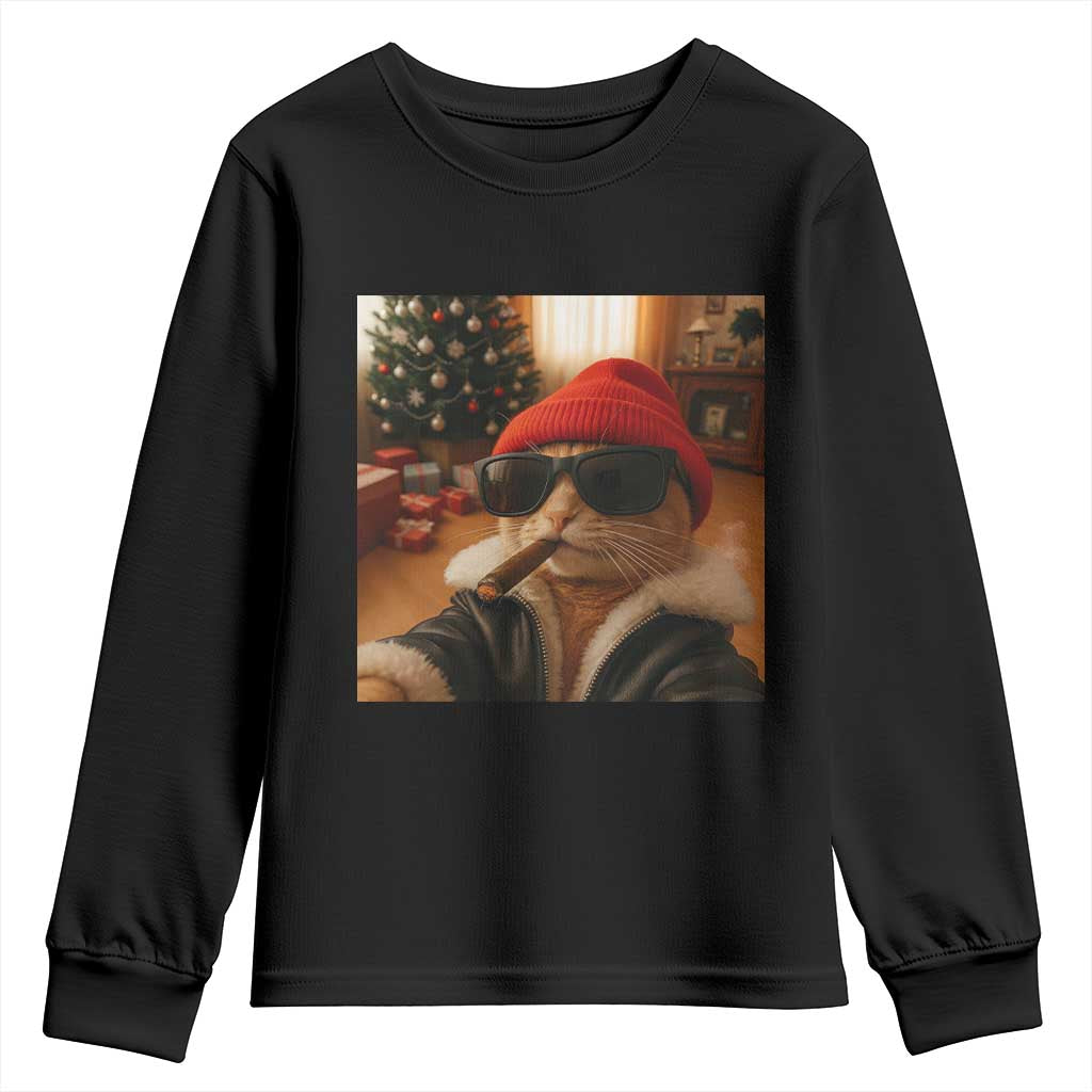 Funny Gangster Cats Christmas Youth Sweatshirt Smoking Kitten Meme - Wonder Print Shop