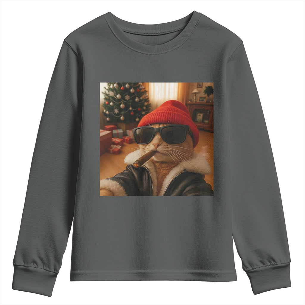 Funny Gangster Cats Christmas Youth Sweatshirt Smoking Kitten Meme - Wonder Print Shop