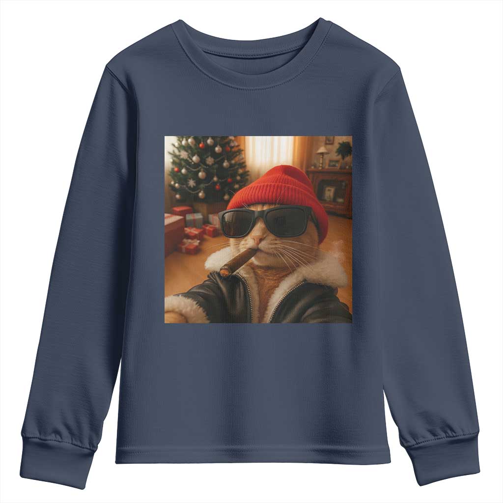 Funny Gangster Cats Christmas Youth Sweatshirt Smoking Kitten Meme - Wonder Print Shop