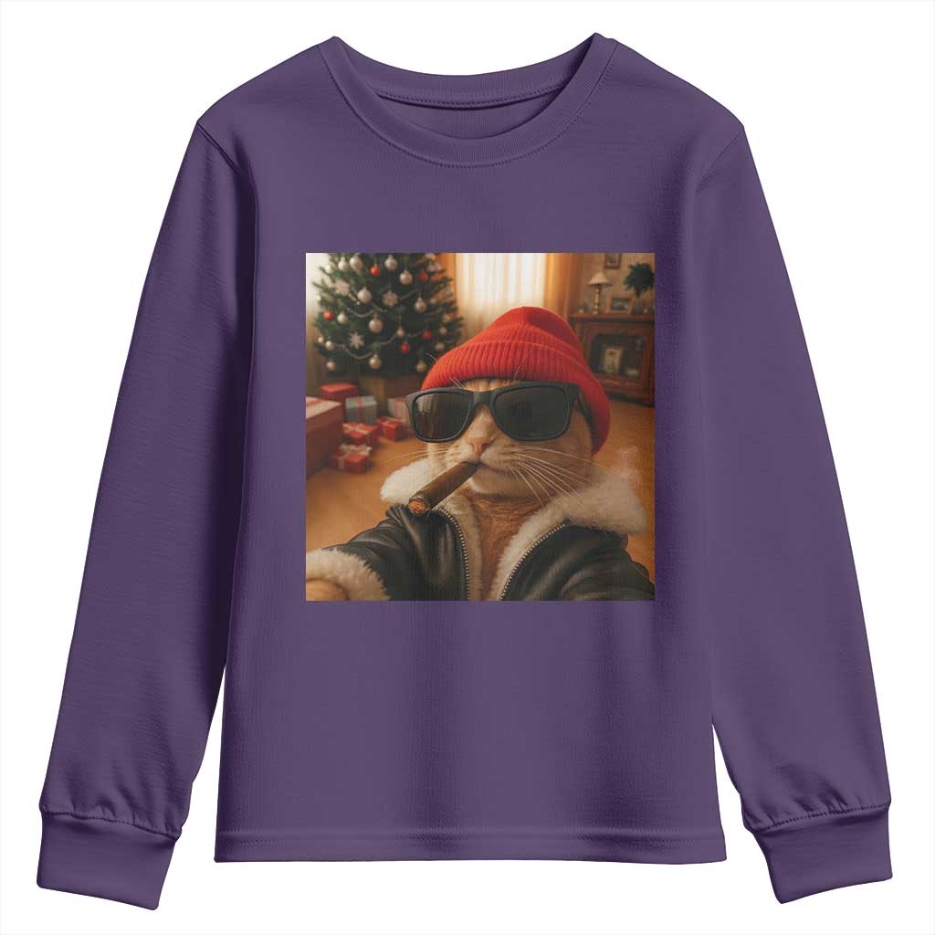 Funny Gangster Cats Christmas Youth Sweatshirt Smoking Kitten Meme - Wonder Print Shop