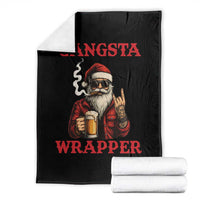 Funny Santa Drinking Beer Christmas Throw Blanket Gangster Rock On Hand Xmas - Wonder Print Shop