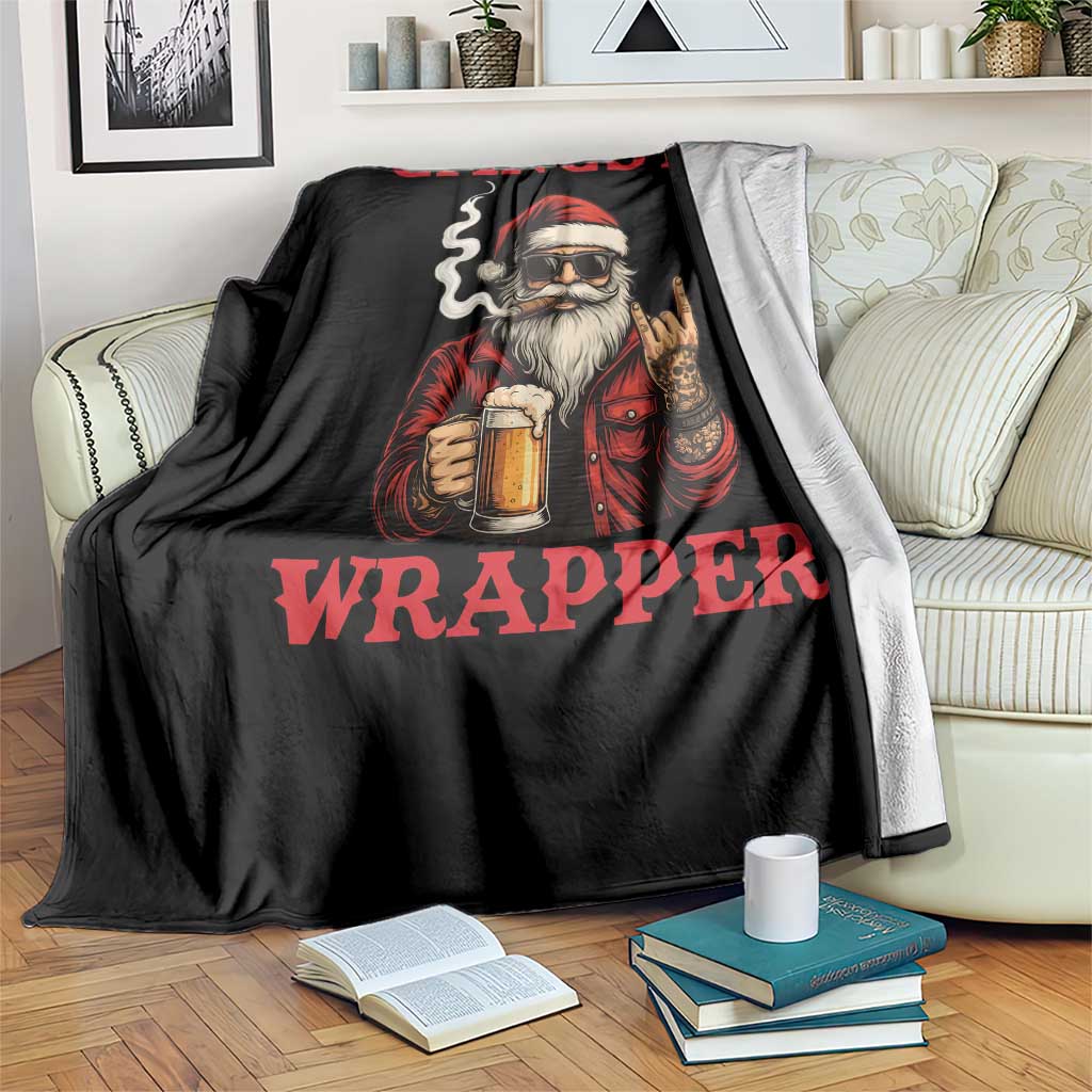 Funny Santa Drinking Beer Christmas Throw Blanket Gangster Rock On Hand Xmas - Wonder Print Shop