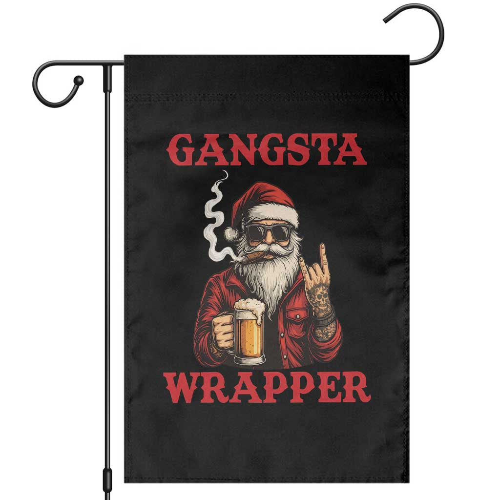 Funny Santa Drinking Beer Christmas Garden Flag Gangster Rock On Hand Xmas - Wonder Print Shop