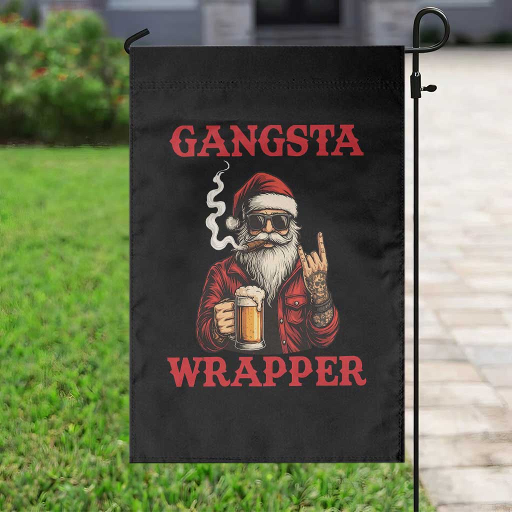 Funny Santa Drinking Beer Christmas Garden Flag Gangster Rock On Hand Xmas - Wonder Print Shop