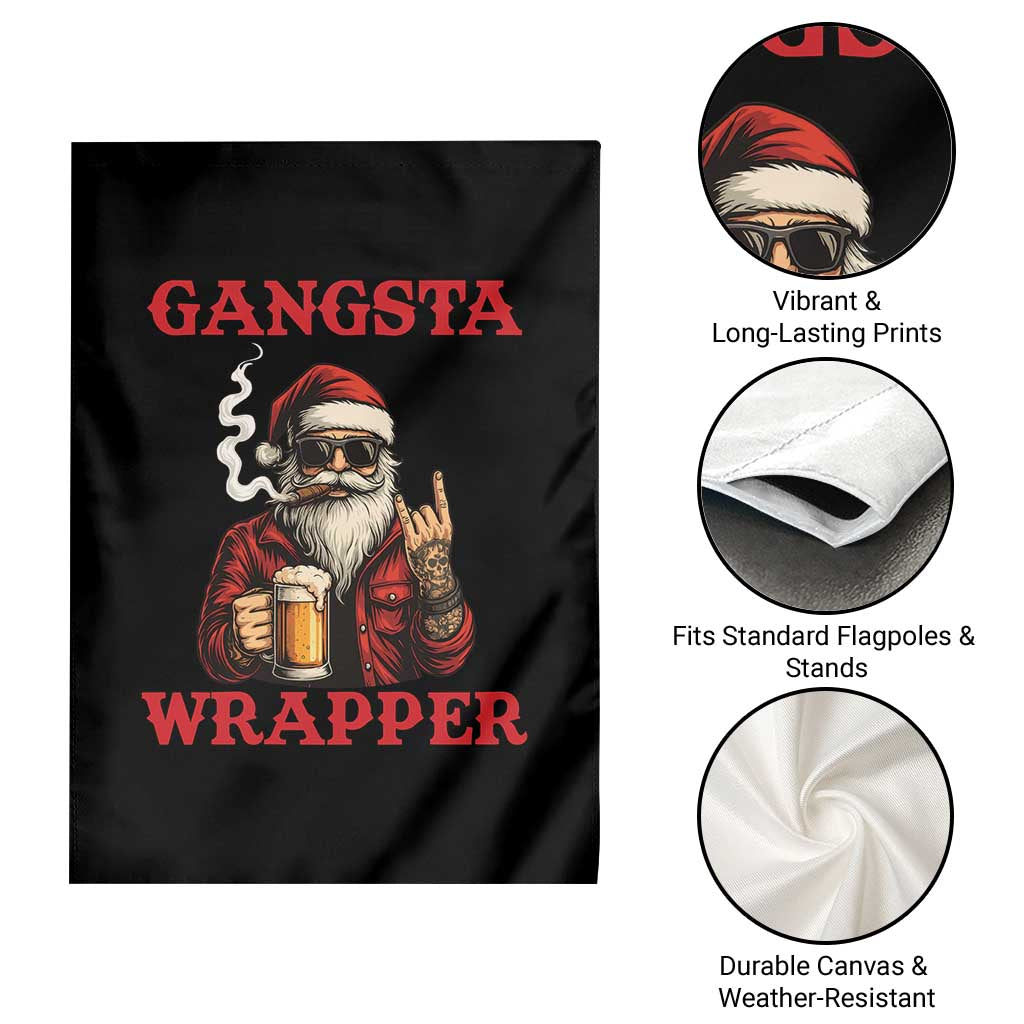 Funny Santa Drinking Beer Christmas Garden Flag Gangster Rock On Hand Xmas - Wonder Print Shop