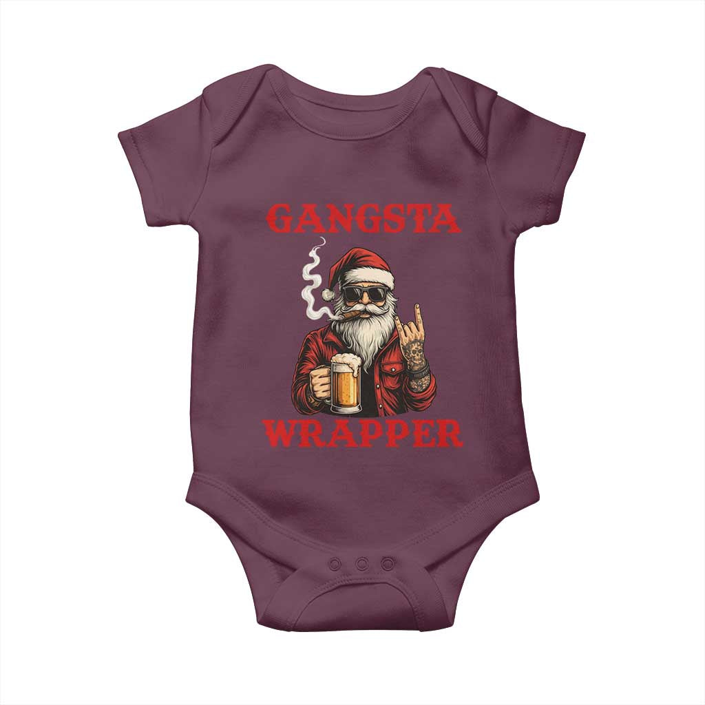 Funny Santa Drinking Beer Christmas Baby Onesie Gangster Rock On Hand Xmas - Wonder Print Shop