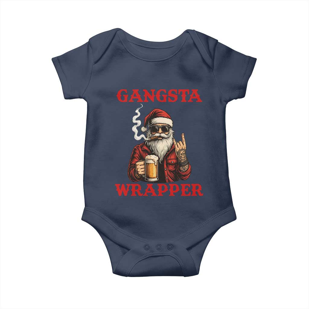 Funny Santa Drinking Beer Christmas Baby Onesie Gangster Rock On Hand Xmas - Wonder Print Shop